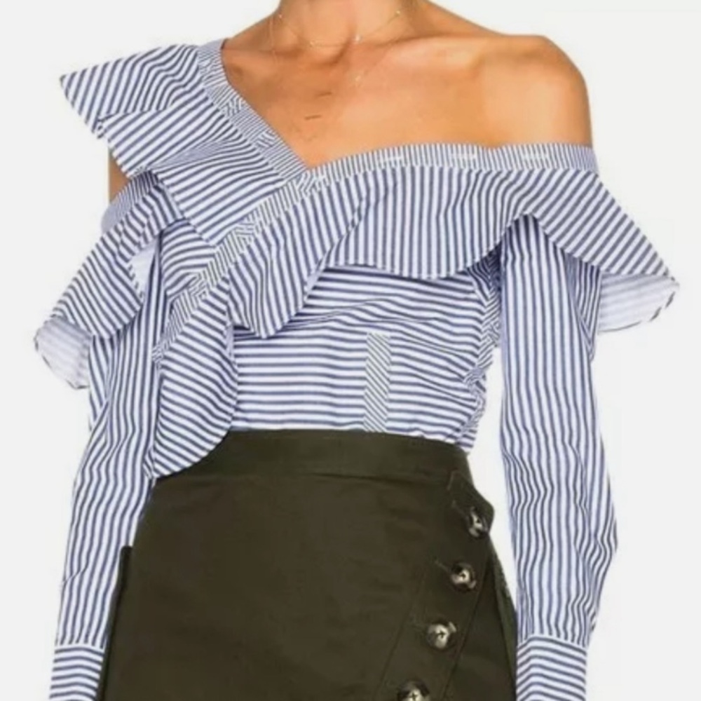 COPY - Self-portrait Striped Blue Off-Shoulder Women's Top